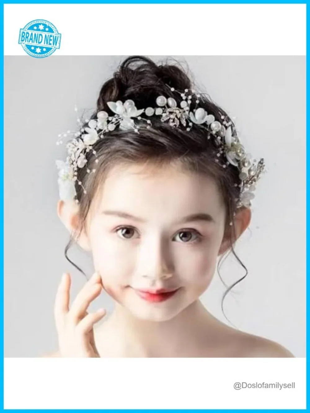 Pearl Rhinestone Flower Girl Princess Headpiece Adjustable Wedding Hair Band
